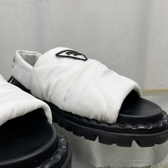 PRADA Padded Nylon White Slingback Sandals SZ 37.5 - Picture 5 of 11